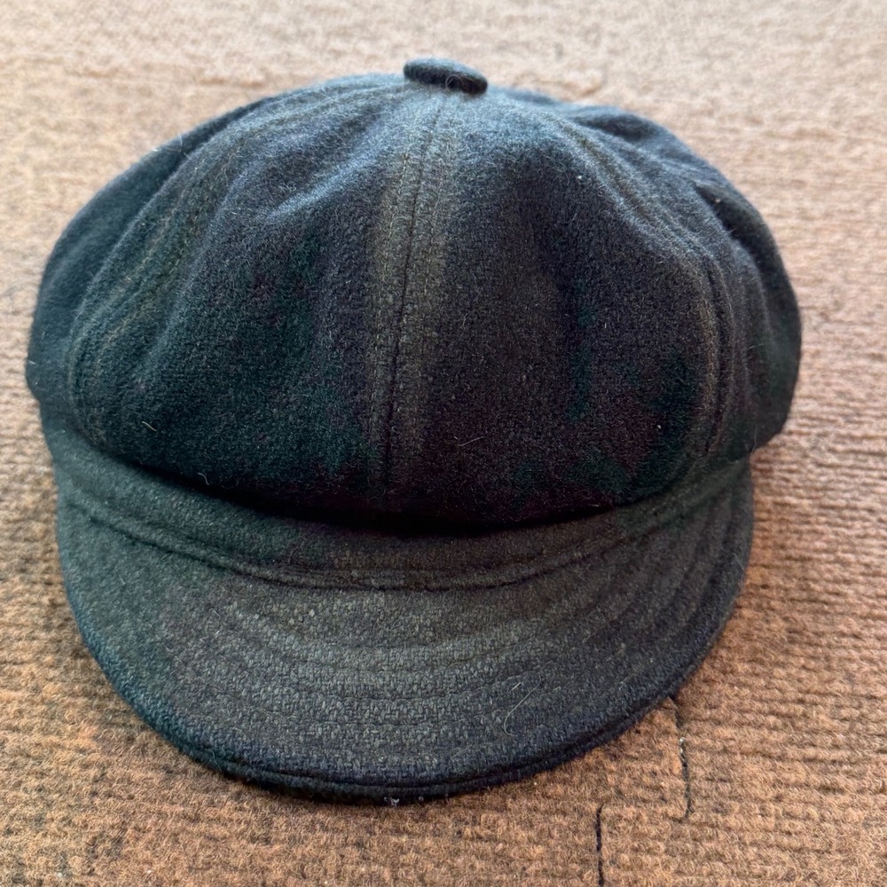 Vintage Newsboy Cap Made in USA Black Wool Blend 8 Panel Hat Large